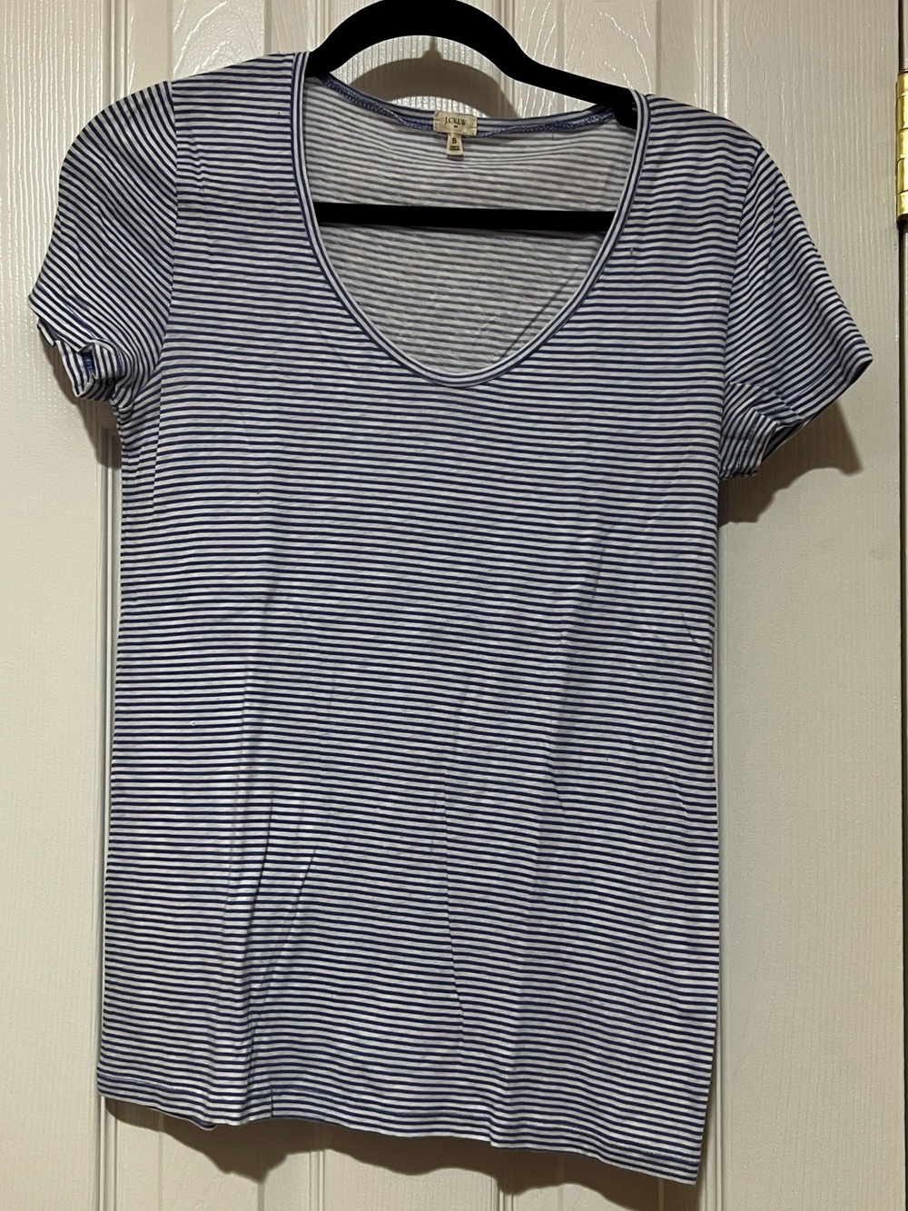 J. Crew Navy and White Striped Scoop Neck Linen Tee